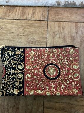 Versace Black and Gold Logo Zip Pouch